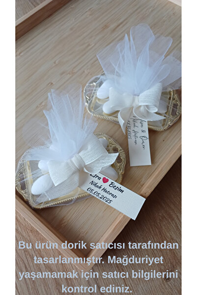 handmade candle house 12 Adet Süslemeli Gold Tepsi Badem Şekeri