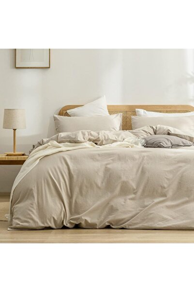 Sheri Home Tekstil Pure Bej Çift Kişilik Nevresim Seti(YORGAN KILIFI 2 Lİ YAS...