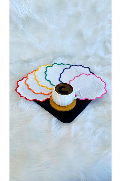 Mora Tekstil Presentation Napkin, Cocktail Napkin, Coffee Side Presentation Set, Embroidered Presentation Napkin Set of 6