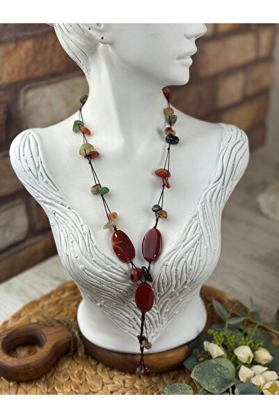 SEDEF TAKI Uzun akik doğal taşlı kolye