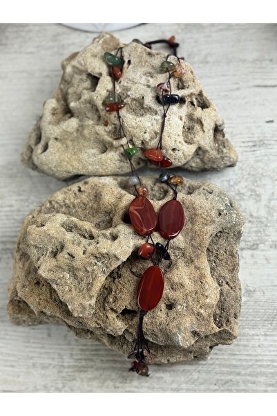 SEDEF TAKI Uzun akik doğal taşlı kolye