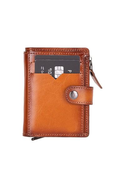 Enseb Rhodes Genuine Leather, Handmade, Pop-Up Card Holder Wallet, Shaded Tan