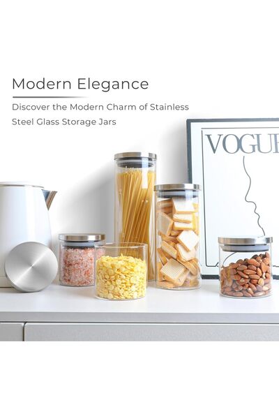 Hope Glass Food Storage Containers with Stainless Lids, Clear Glass Jar with Lid set of 4, Small Glass Co