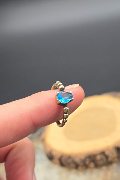 NBS Beautiful Naturel Stones Bakır Yüzük Mavi Kristal Ayarlanabilir Zarif Küçük Antik Trend ( Hediyelik , Günlük , Özel Gün )