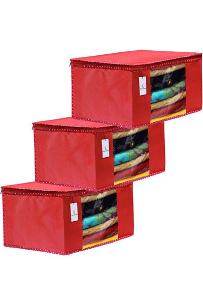 Generic Kuber Industries 3 Piece Non Woven Fabric Clothes Organizer Set With Transparent Window, Extra Larg