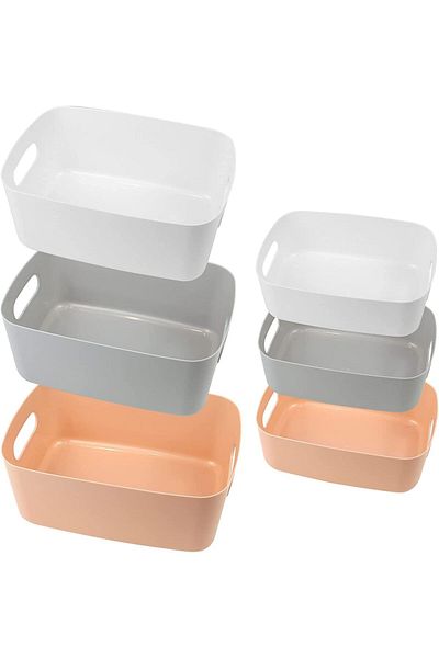 Generic SYOSI Plastic Storage Basket, 6 Pc Open Storage Boxes with Handles - Multiple Colour Organisation B