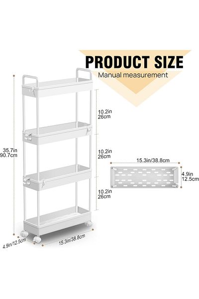 Generic Gogoya Slim Storage Cart 4 Tier Mobile Shelving Unit Organizer, Utility Rolling Shelf Cart with Whe