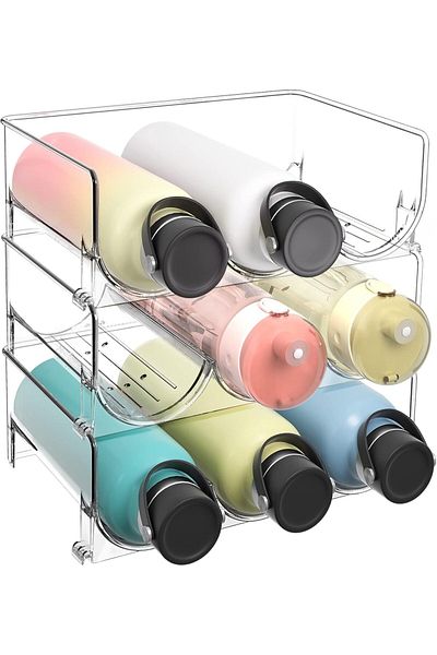 Generic Puricon Plastic Water Bottle Organizer Rack, Stackable Bin Holder for Insulated Tumbler Sports Flas