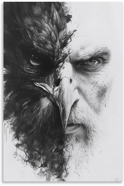 Generic HHGaoArt Bald Eagle And Man Double Exposure Wall Art Wild Animal Portrait Canvas Print Abstract Pos