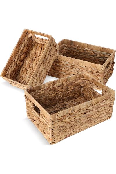 Bahçem Decorative Natural Water Hyacinth Rectangular Wicker Basket Organizer / Organizer Set of 3