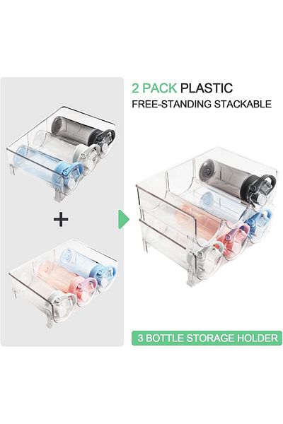 Generic Yuroochii Plastic Water Bottle Organizer, 2 Pack Stackable Bottle Holder Storage Rack for Home Orga