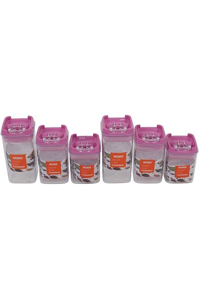 Generic Lawazim Food Container Set - 6 Piece 2xSmall 2xMedium 2xLarge Clear/Pink- Transparent BPA-Free Plas