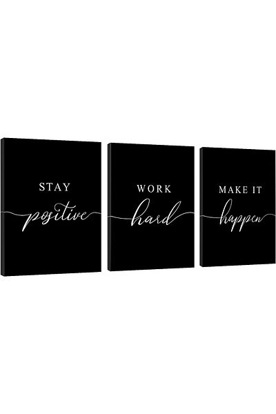 Generic Framed Canvas Wall Art Positive Quote, Black Large Poster, Positive Motivational Set of 3 Prints,St