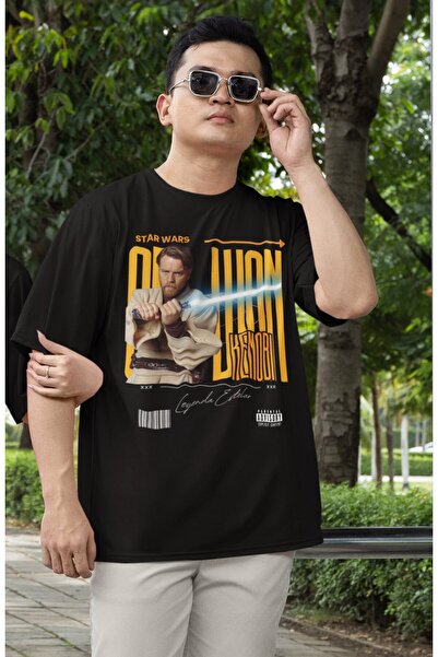 Fuddy Moda Unisex Obi-Wan Kenobi Štampano majica, Oversize kroj Star Wars tem...