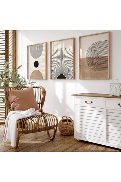 Generic Baccone Mid Century Modern Wall Art Set of 3 Neutral Boho Art Prints Abstract Geometric Wall Art Pi