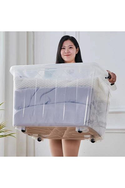 Generic IEK Clear Storage Box with Wheels, 30L Plastic Storage Bin, Large Clear Storage Box Organizer, Stac