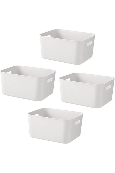 Generic Lonimia Storage Basket, 4 pcs Cupboard Organiser (25 x 17 x 10cm White) With Handles, Wardrobe Box,