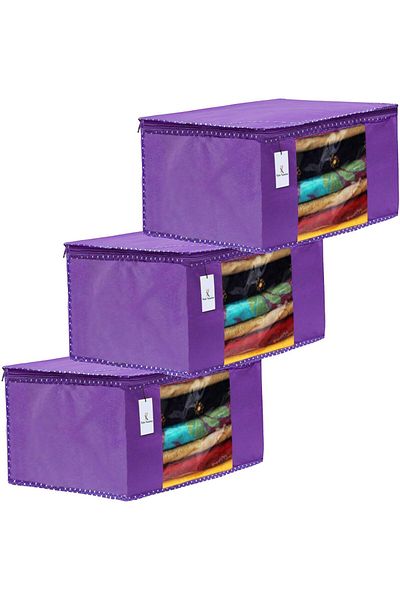 Generic Kuber Industries 3 Piece Non Woven Fabric Clothes Organizer Set With Transparent Window, Extra Larg