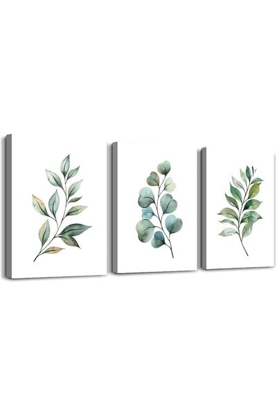 SULFAR لوحة فنية جدارية من القماش مكونة من ثلاث قطع - أوراق خضراء تجريدية بأل...