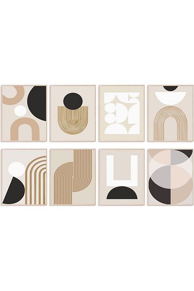 Generic KBKBART Abstract Boho Wall Art Prints Set of 6, Minimalist Geometric Boho Wall Art Black Brown Line