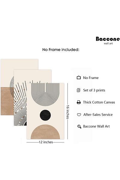 Generic Baccone Mid Century Modern Wall Art Set of 3 Neutral Boho Art Prints Abstract Geometric Wall Art Pi
