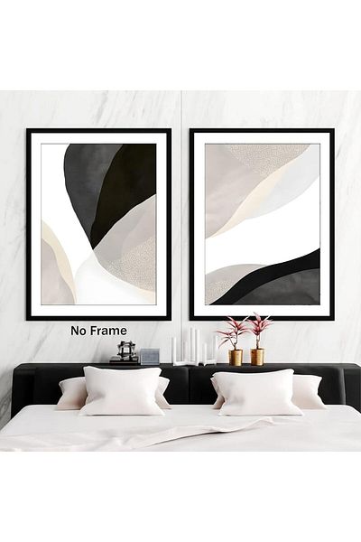 Generic Black White Beige Wall Art Abstract Geometric Poster Prints Neutral Black Painting for Home Decor M
