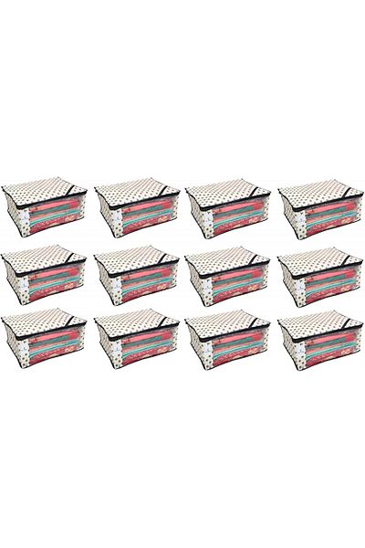 Generic Kuber Industriestm Non Woven Polka Dots Designer Clothes Organizer Set Of 12 Pcs (Ivory)