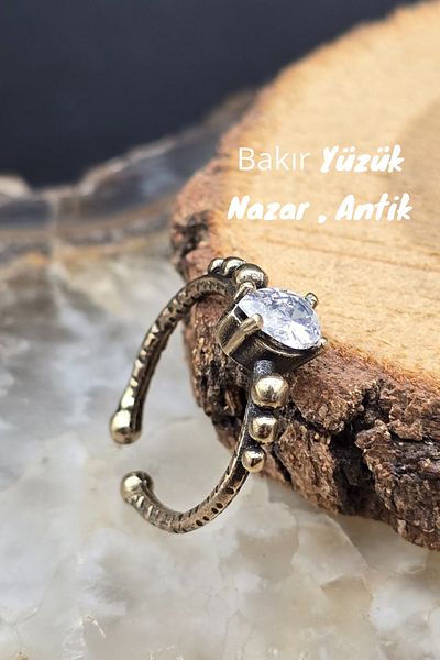 NBS Beautiful Naturel Stones Copper Ring White Crystal Adjustable Elegant Small Antique Trend (Gift, Daily, Special Day)