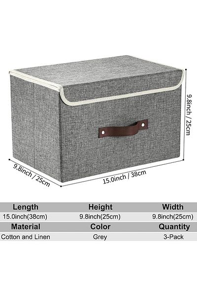 Generic Mylindde Storage Bins with Lids, 3 Pack Foldable Storage Boxes with Lids and Leather Handle, Closet