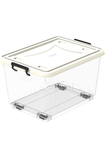 NEXIFY Cosmoplast 33L Clear Plastic Storage Box With Wheels & Lockable Lid, Off White, 33-Liters