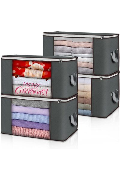 STARSTAR Large storage bags, 4-pack foldable wardrobe storage boxes, durable ...