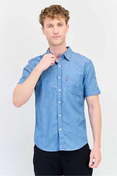 Levi's Men Standard Fit Embroidered Short Sleeves Casual Shirt, Slate Blue