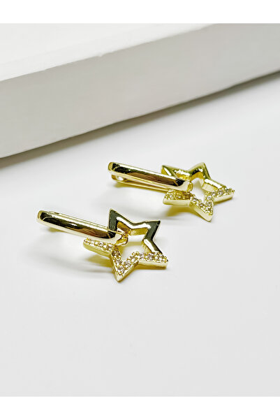 RABİA AKINCI BY NOURA Alya Gold Taşlı Yıldız Tasarımlı Klipsli Sallantılı Küpe