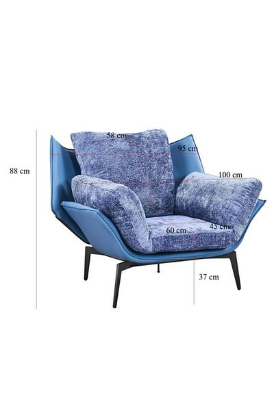 Generic Blue Accent Chair with Fixed Back, Armrest, Removable Cushions and Pillow