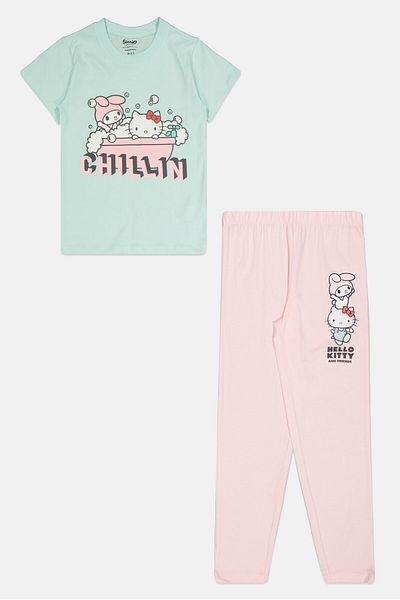 SANRIO Kids Girl 2 Pieces Hello Kitty Top And Bottom Pajama Set, Multicolor
