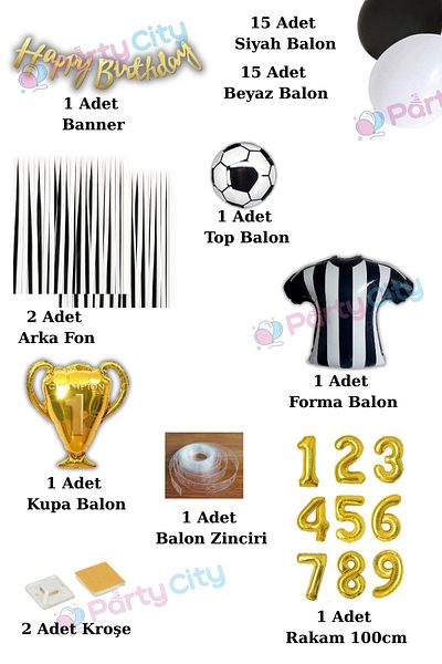 Party City 6 Years Old Black and White Birthday Party Ornaments |   Football Themed Balloon and Background Set