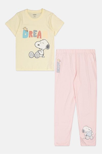 PEANUTS Kids Girl 2 Pieces Graphic Print Pajama Set, Multicolor