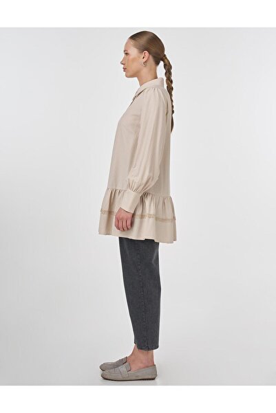 Kayra Stripe Scalloped Viscose Tunic Cream