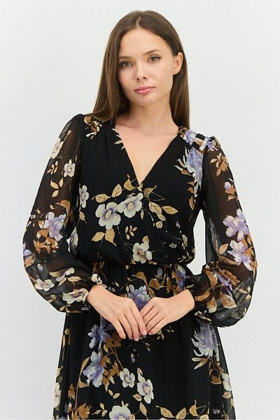 Guess Women Floral Print Midi Dress, Black Combo