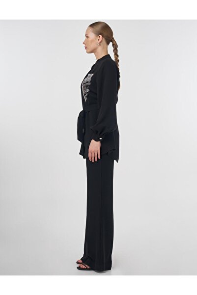 Kayra Hakim Yaka Kuşaklı Tunik Siyah