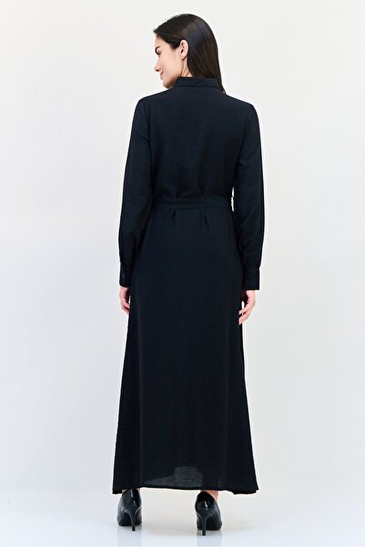 Bebe Women Plain Tie Closure Maxi Dress, Black