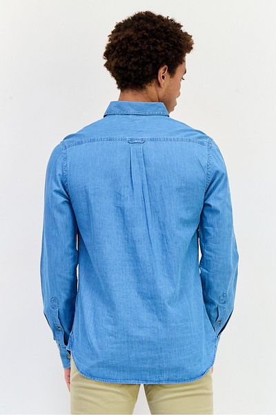 La Martina Men Tailored Fit Embroidered Logo Long Sleeve Casual Shirt, Blue