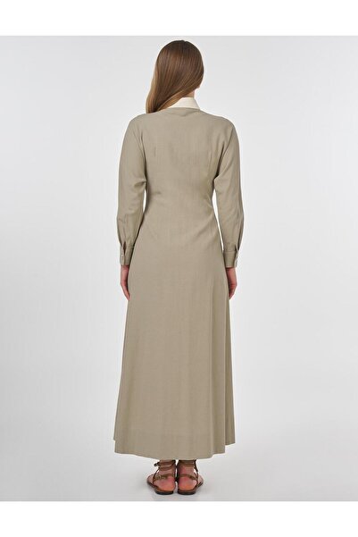 KYR Nakış İşlemeli Pensli Elbise Küf Yeşili