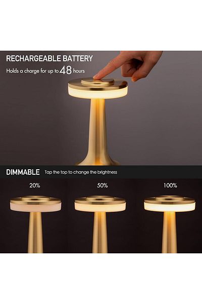 COOYA LED Desk Lamp, Portable, With Touch Sensor, Rechargeable Battery, 3 Brightness Levels, 21 Cm, Gold