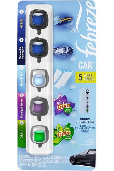 Febreze Car Air Freshener 5 Count - Ocean, Original, Moonlight Breeze, Linen & Sky And Platinum Ice