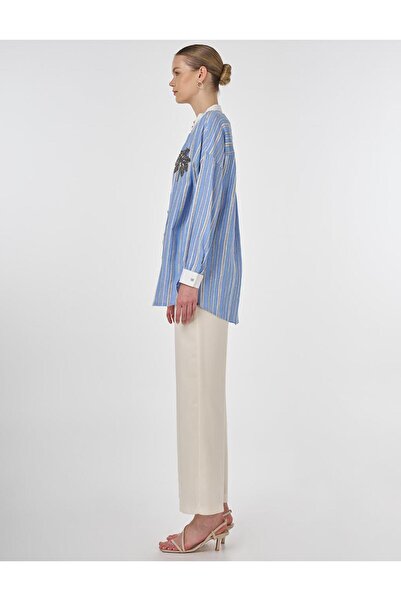 Kayra Judge Collar Embroidered Tunic Dust Smoke