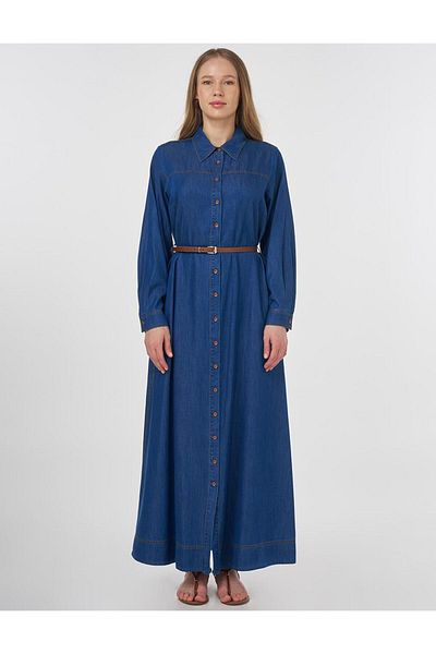 Kayra Φόρεμα Lyocell με λεπτομέρεια ζώνης Navy Blue