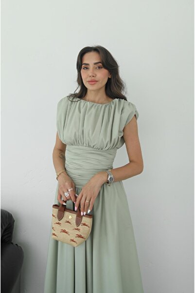 Havoş Green Vintage Inspired Draped Dress