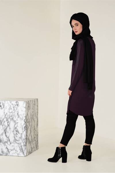 Alvina Striped Sleeves Cycling Collar Tunic 4615