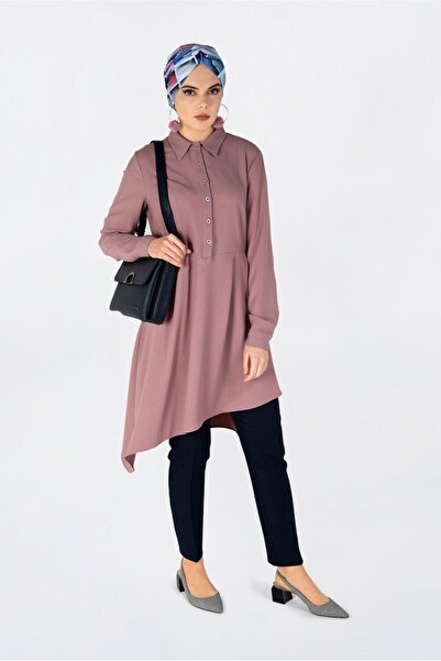 Alvina 4706 Model Asymmetrical Cut and Pleat Detailed Tunic